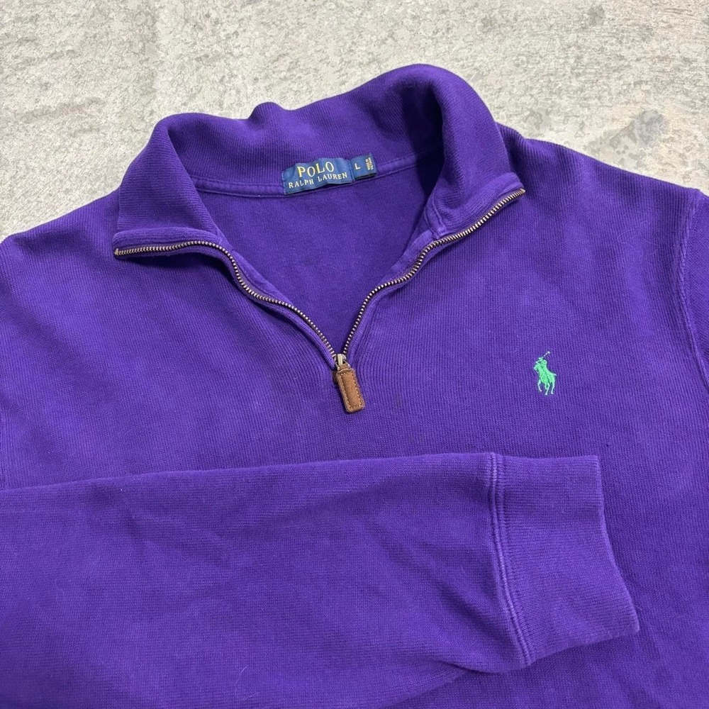Polo Ralph Lauren Purple Quarter Zip Pullover Mens Large Green Pony Logo
